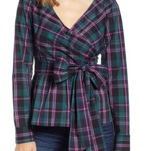 1901 Faux Wrap Top in Green Bug Plaid